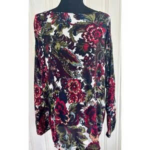 J Jill  L Dark Floral Paisley Jewel Tone Boho Office Long Sleeve  Blouse Top